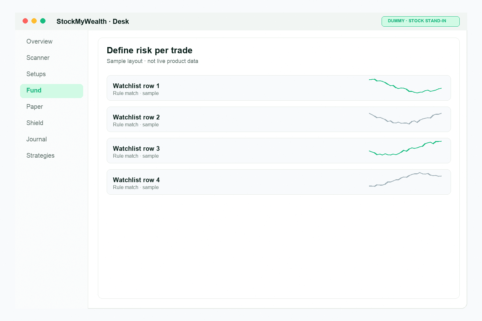 StockMyWealth risk settings showing risk per trade and position sizing